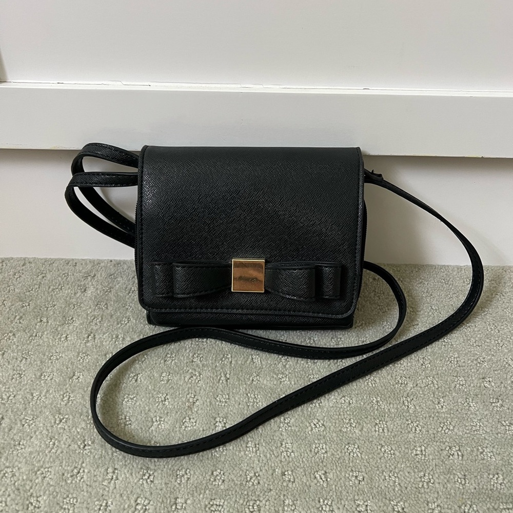 Merona Black Crossbody Bag with Gold Hardware